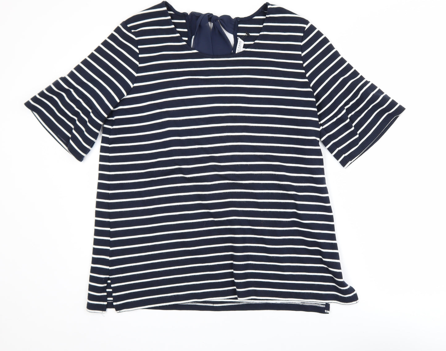 Great Plains Women's Blue Striped Short Sleeve Tie Back Top Size L