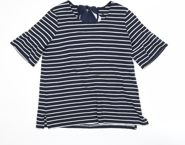 Great Plains Women's Blue Striped Short Sleeve Tie Back Top Size L