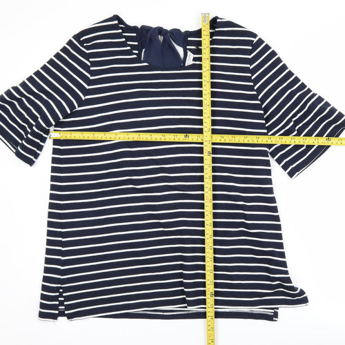 Great Plains Women's Blue Striped Short Sleeve Tie Back Top Size L