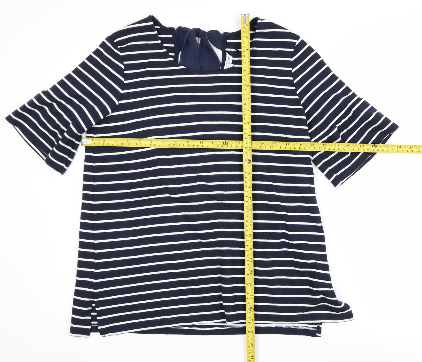 Great Plains Women's Blue Striped Short Sleeve Tie Back Top Size L