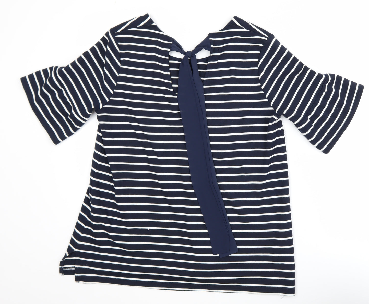 Great Plains Women's Blue Striped Short Sleeve Tie Back Top Size L