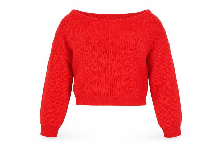 Missguided Women Red Acrylic Knit Boat Neck Pullover Jumper Size 6