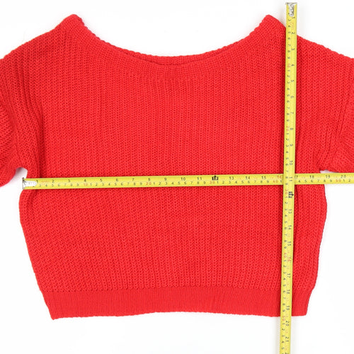 Missguided Women Red Acrylic Knit Boat Neck Pullover Jumper Size 6