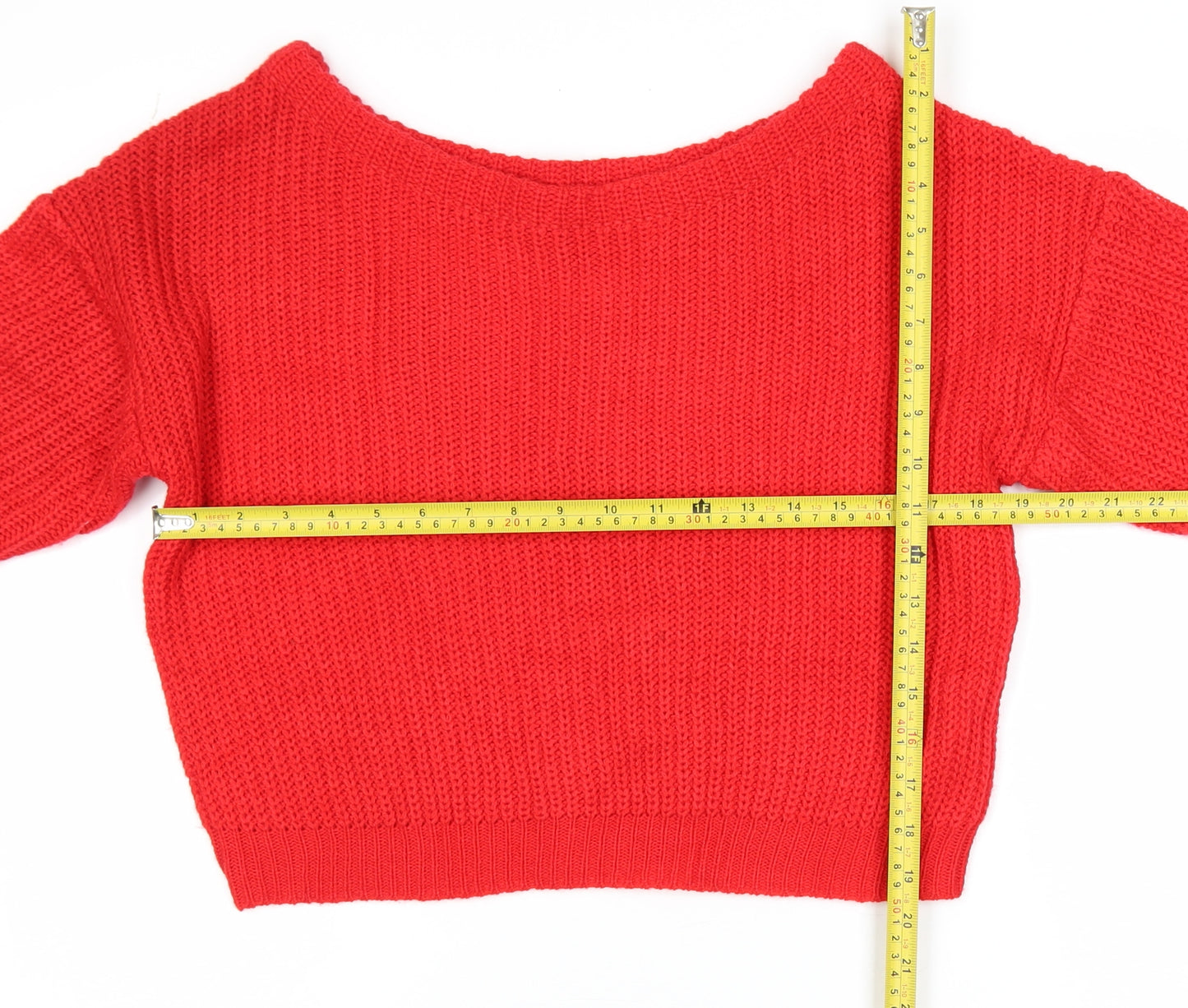 Missguided Women Red Acrylic Knit Boat Neck Pullover Jumper Size 6