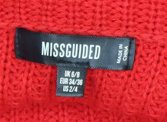 Missguided Women Red Acrylic Knit Boat Neck Pullover Jumper Size 6