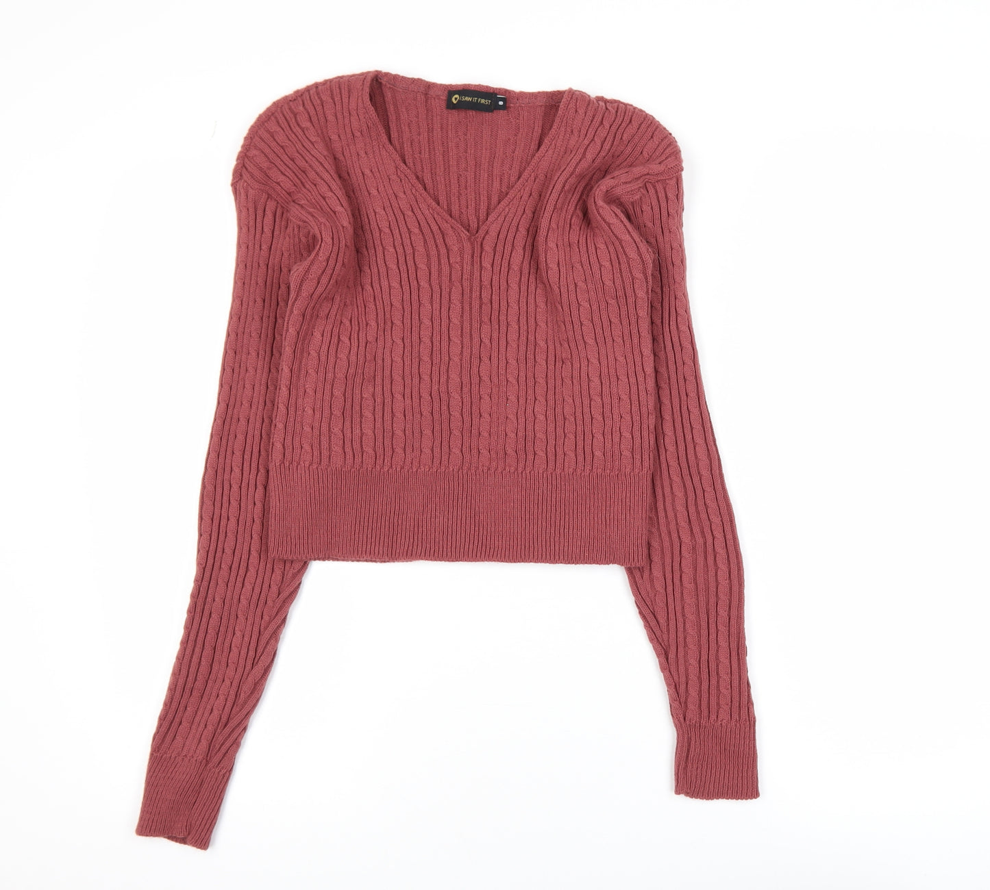 I Saw It First Womens Pink V-Neck Cable-Knit Jumper Size 8
