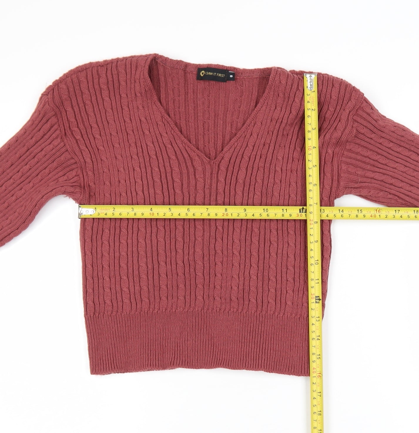 I Saw It First Womens Pink V-Neck Cable-Knit Jumper Size 8