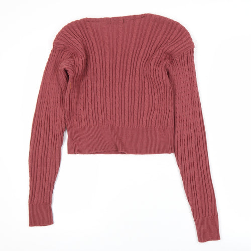I Saw It First Womens Pink V-Neck Cable-Knit Jumper Size 8