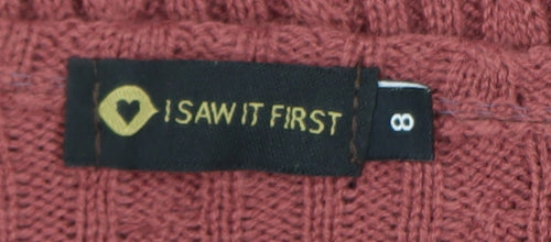 I Saw It First Womens Pink V-Neck Cable-Knit Jumper Size 8