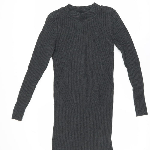 New Look Women Grey Knit Bodycon Dress Size 12 Long Sleeve