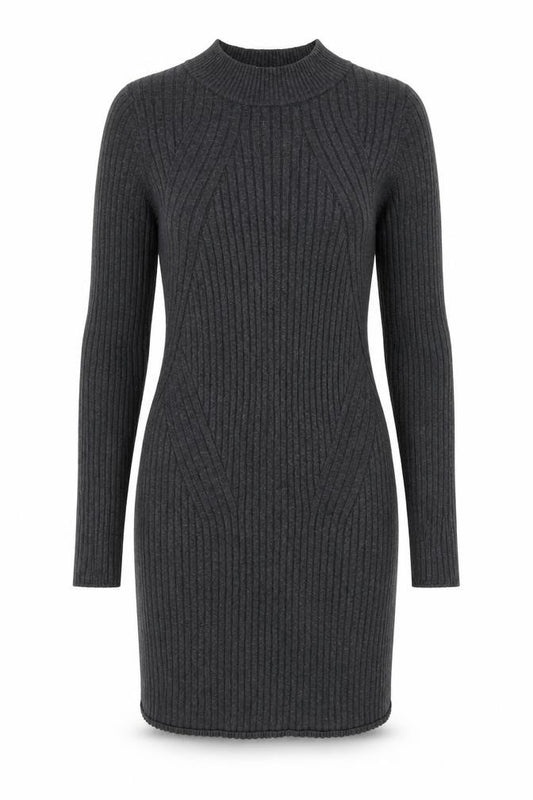 Front view of New Look Women Grey Knit Bodycon Dress, size 12, Long Sleeve