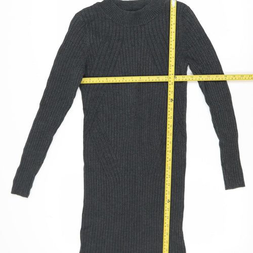 New Look Women Grey Knit Bodycon Dress Size 12 Long Sleeve