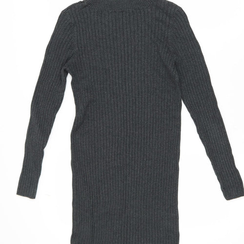 New Look Women Grey Knit Bodycon Dress Size 12 Long Sleeve