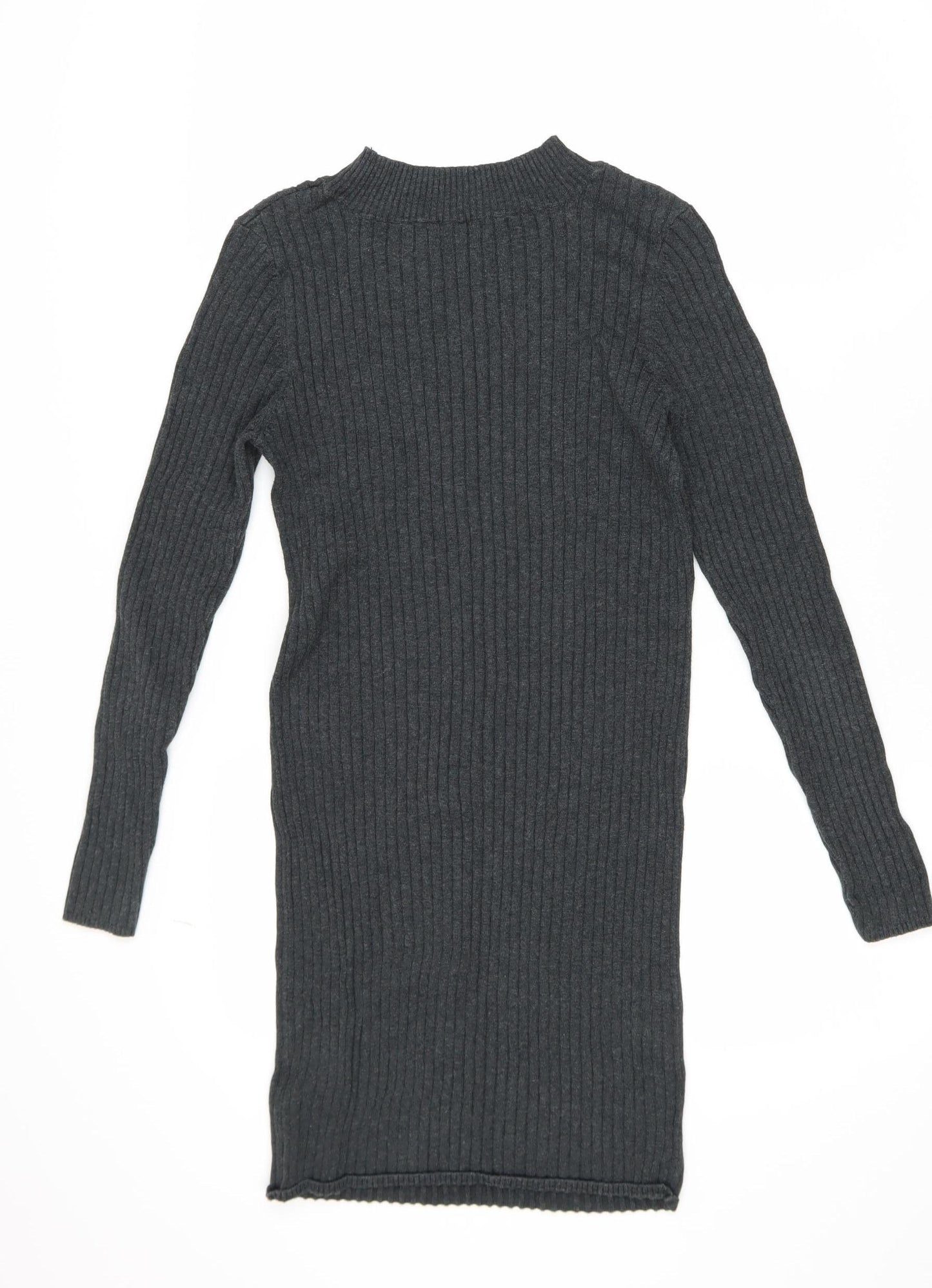 New Look Women Grey Knit Bodycon Dress Size 12 Long Sleeve
