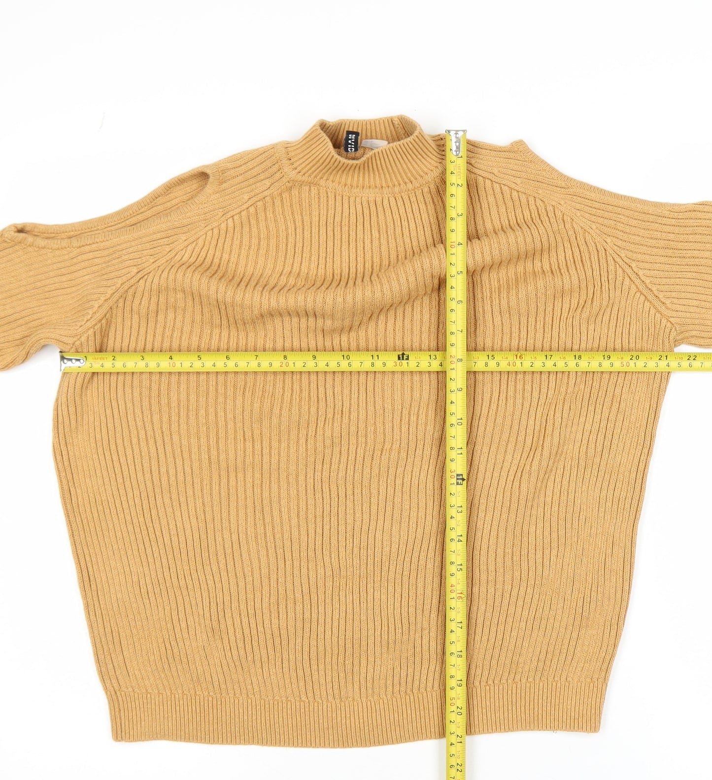 H&M Divided Women’s Beige Mock Neck Ribbed Knit Jumper Size 12