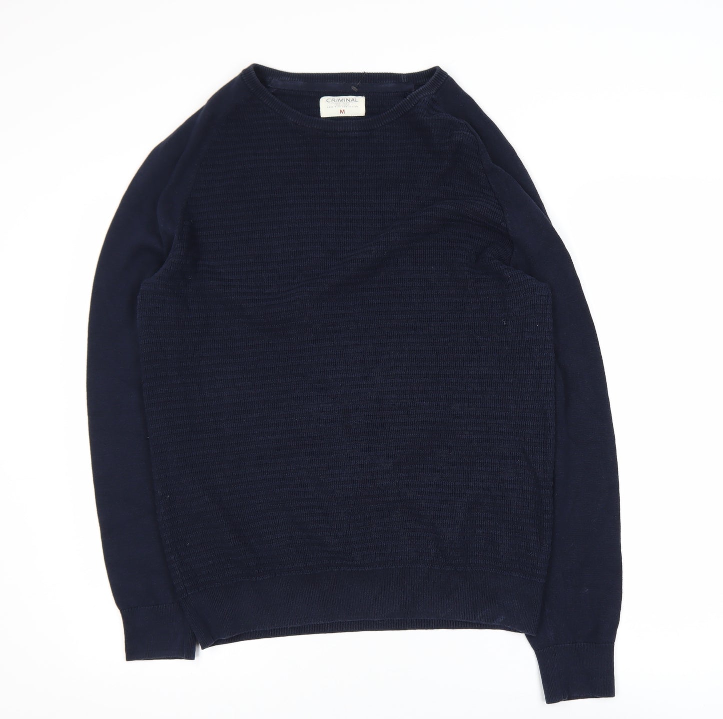 Criminal Men’s Blue Cotton Crew Neck Jumper Size M
