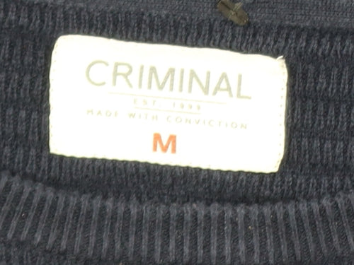 Criminal Men’s Blue Cotton Crew Neck Jumper Size M