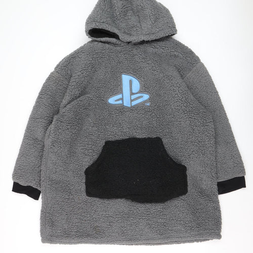 PlayStation Boys Grey Fleece Hooded Robe L Cozy Winter Nightwear