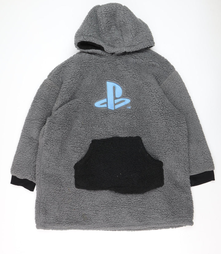 PlayStation Boys Grey Fleece Hooded Robe L Cozy Winter Nightwear
