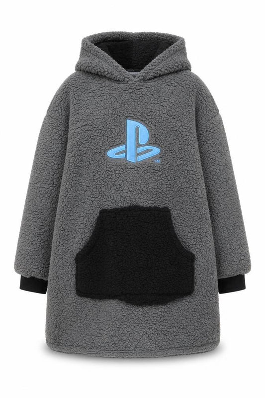 PlayStation Boys Grey Fleece Hooded Robe L Cozy Winter Nightwear