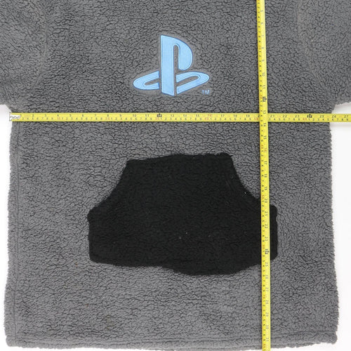 PlayStation Boys Grey Fleece Hooded Robe L Cozy Winter Nightwear
