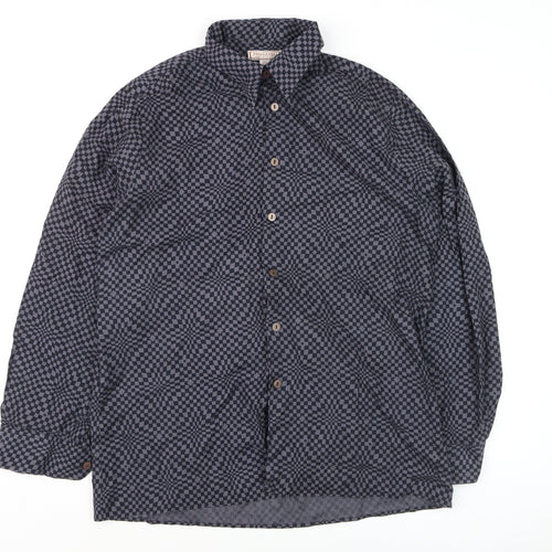 Tinderfell Originals Men's Blue Check Cotton Button-Up Shirt L