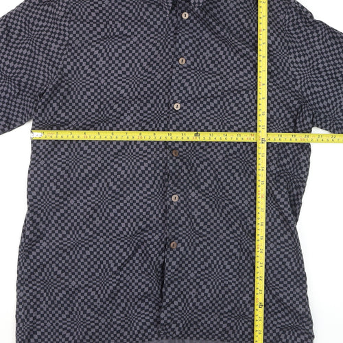 Tinderfell Originals Men's Blue Check Cotton Button-Up Shirt L