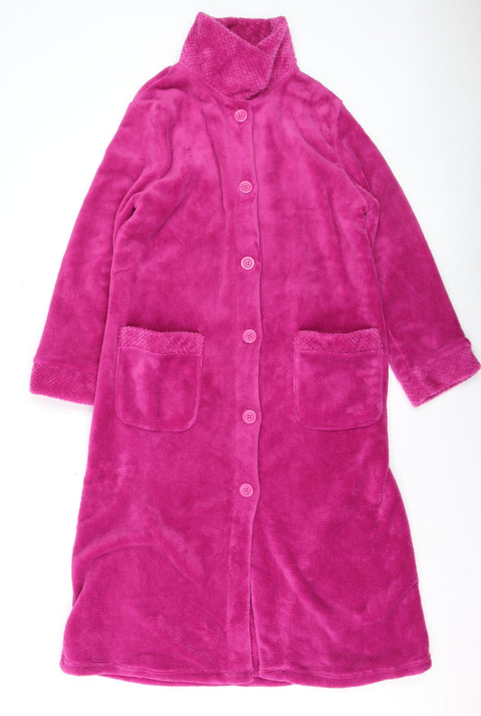Slenderella Womens Pink Fleece Long Sleeve Button Robe M