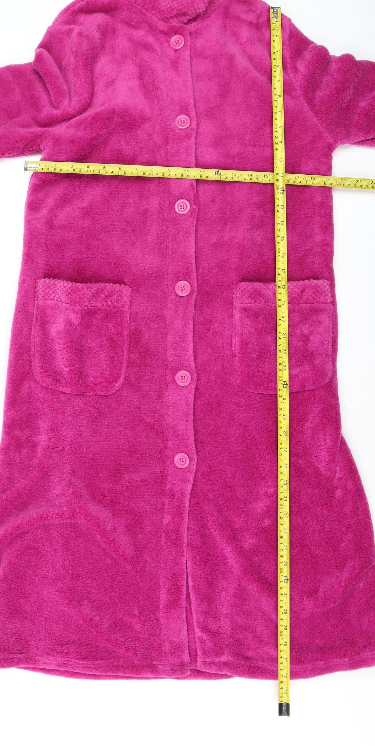 Slenderella Womens Pink Fleece Long Sleeve Button Robe M