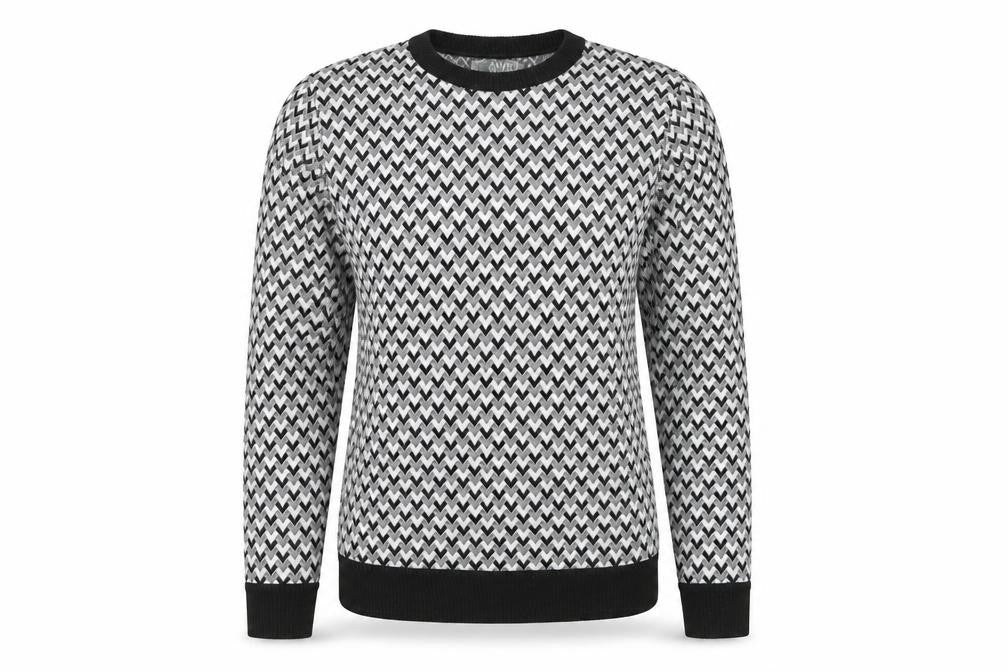 Front view of Adventures of the Unsigned women’s black white small crew neck jumper