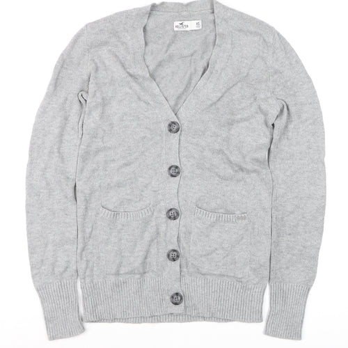 Hollister Women Grey XS Knit V-Neck Long Sleeve Cardigan