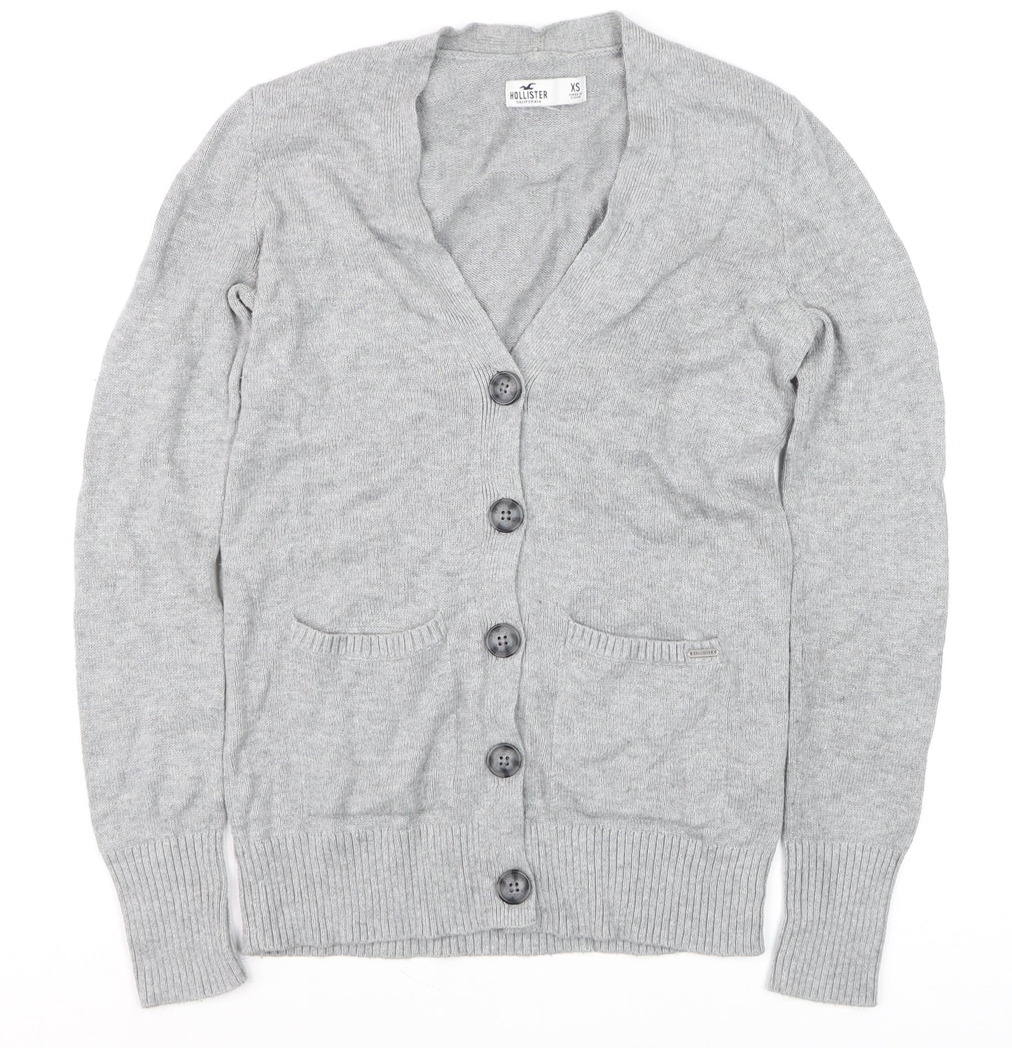 Hollister Women Grey XS Knit V-Neck Long Sleeve Cardigan