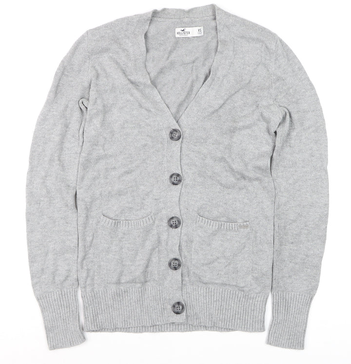 Hollister Women Grey XS Knit V-Neck Long Sleeve Cardigan