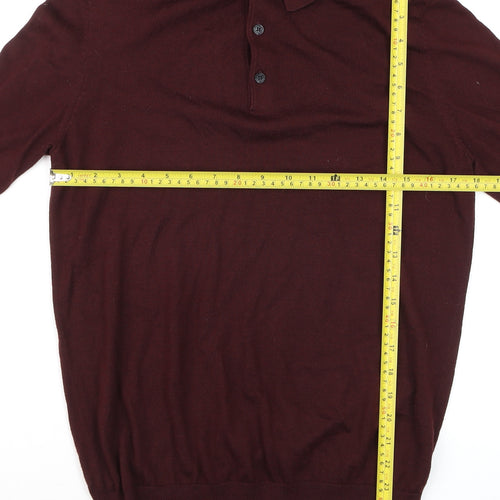 Dressmann Men's Brown Merino Wool Collared Henley Jumper M