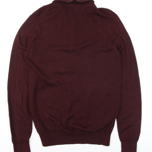 Dressmann Men's Brown Merino Wool Collared Henley Jumper M
