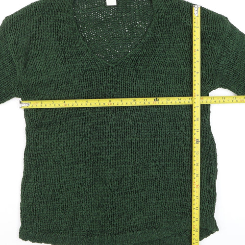H&M Women's Green Chunky-Knit V-Neck Long Sleeve Pullover Jumper Size S