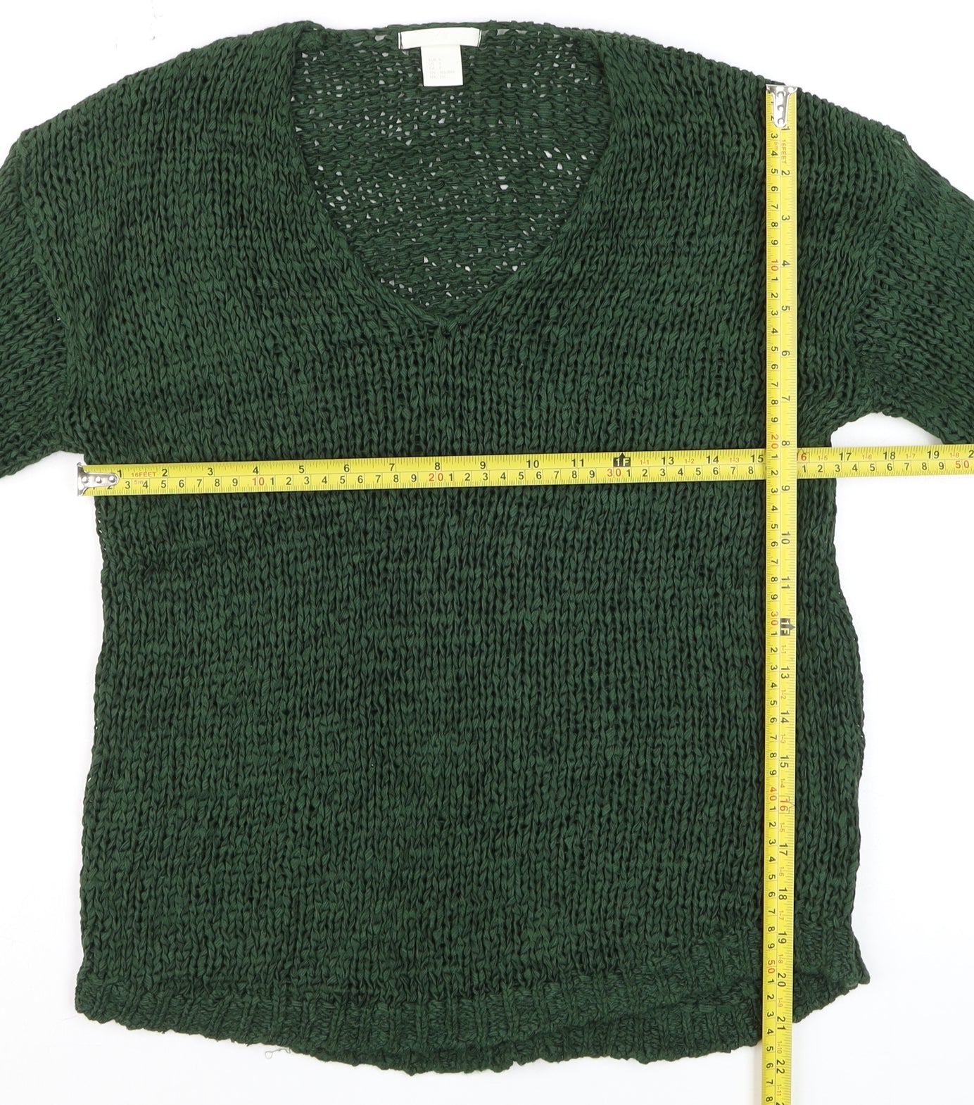 H&M Women's Green Chunky-Knit V-Neck Long Sleeve Pullover Jumper Size S