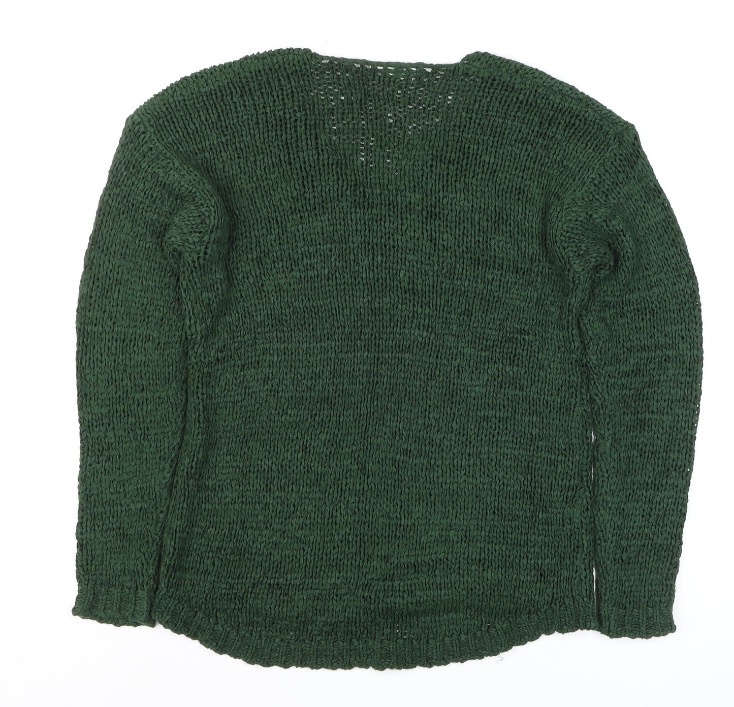 H&M Women's Green Chunky-Knit V-Neck Long Sleeve Pullover Jumper Size S