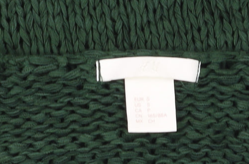 H&M Women's Green Chunky-Knit V-Neck Long Sleeve Pullover Jumper Size S