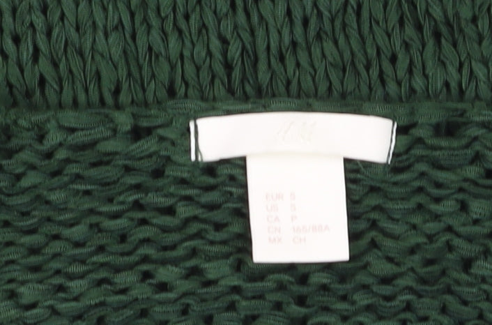 H&M Women's Green Chunky-Knit V-Neck Long Sleeve Pullover Jumper Size S