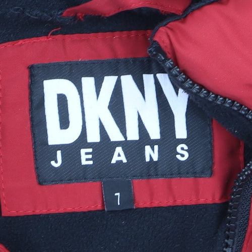 DKNY Boys Red Hooded Puffer Jacket 7 Years Winter Coat Lined Zip