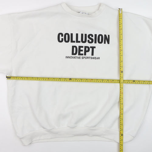 Collusion Men’s White L Pullover Sweatshirt Crew Neck Graphic Print