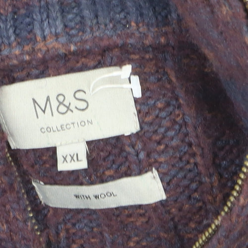 Marks and Spencer Men’s Purple Wool Blend 1/4 Zip Jumper 2XL