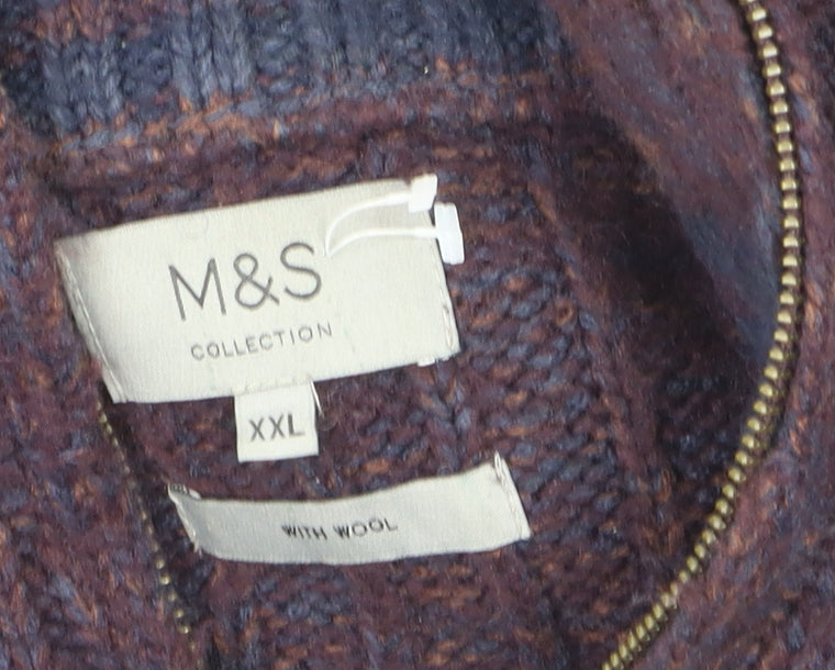 Marks and Spencer Men’s Purple Wool Blend 1/4 Zip Jumper 2XL