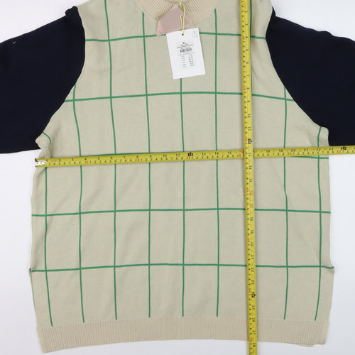 Nümph Men's Beige Check Knit Crew Neck Pullover Jumper XL