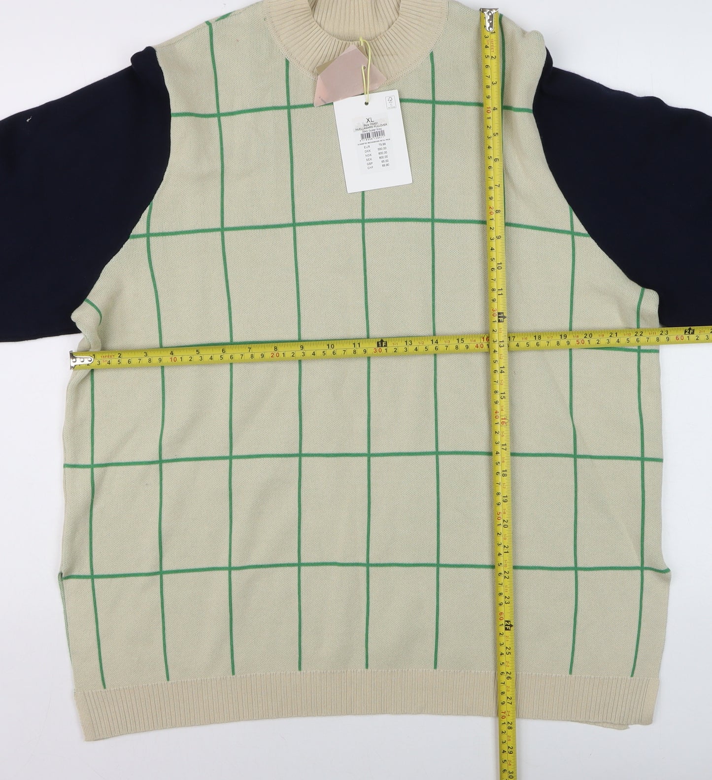 Nümph Men's Beige Check Knit Crew Neck Pullover Jumper XL