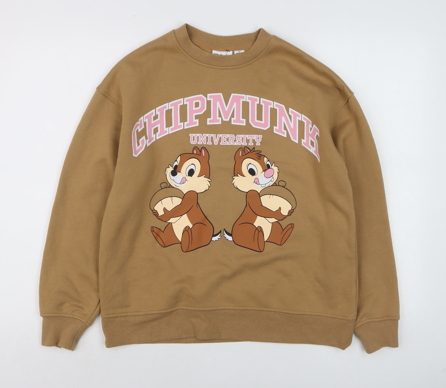 Disney Chipmunk University Brown Sweatshirt Women XS Crew Neck Pullover