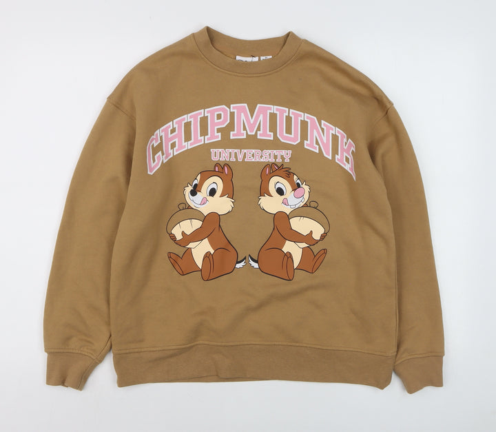 Disney Chipmunk University Brown Sweatshirt Women XS Crew Neck Pullover