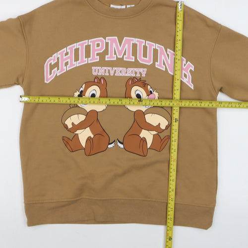 Disney Chipmunk University Brown Sweatshirt Women XS Crew Neck Pullover