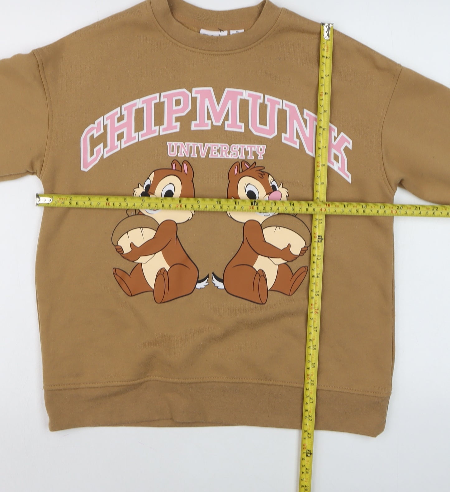 Disney Chipmunk University Brown Sweatshirt Women XS Crew Neck Pullover